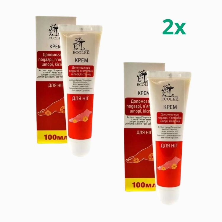 Kép Akciós készlet: 2x Lábápoló krém, sarkantyú, bütyök és köszvény ápolására - 100ml - Ecolek