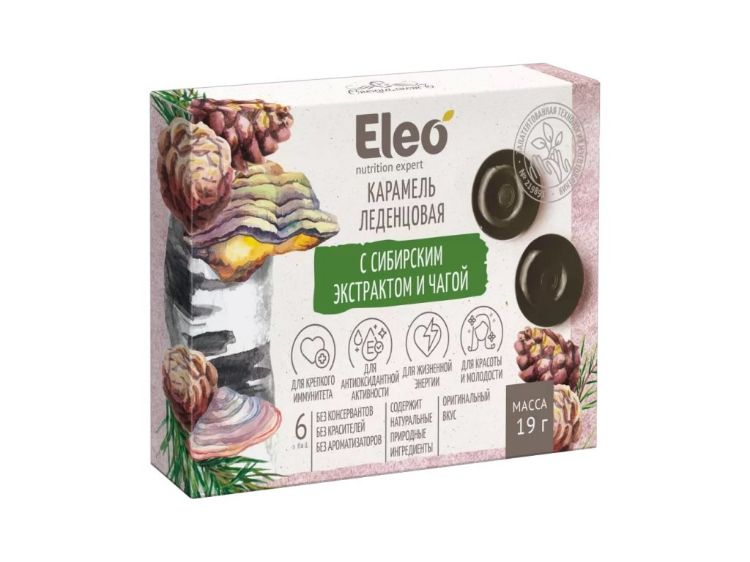 Kép Karamell cukorkák szibériai kivonattal és chagával - 6db/19g - ELEO