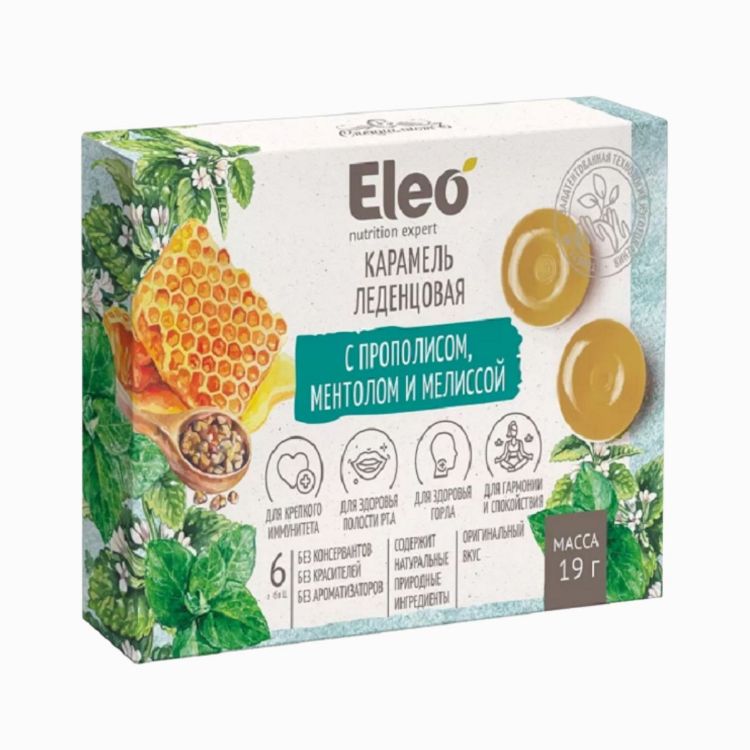 Kép ELEO cukorkák propolisszal, mentollal és citromfűvel – 6 db / 19 g