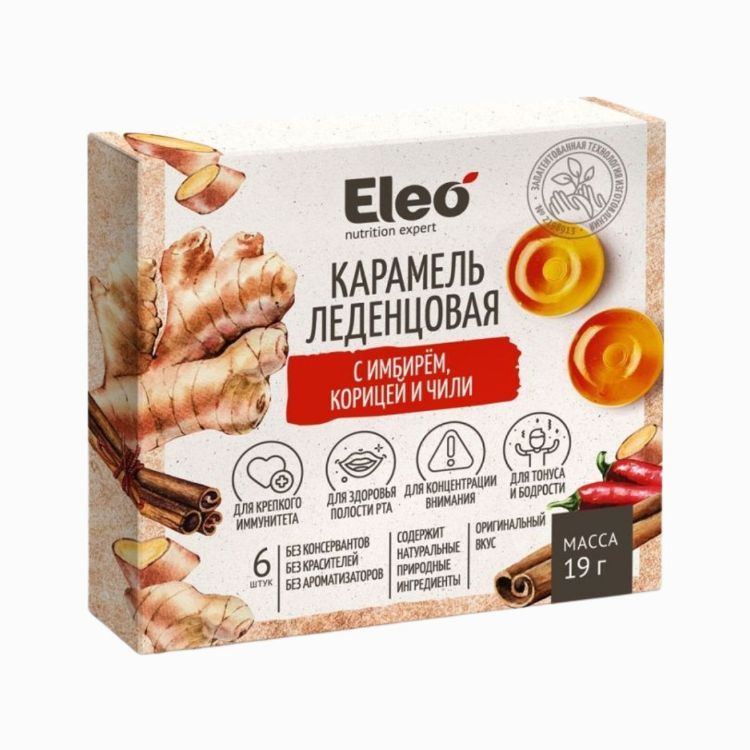 Kép ELEO karamellcukorkák gyömbérrel, fahéjjal és chilivel – 6 db / 19 g