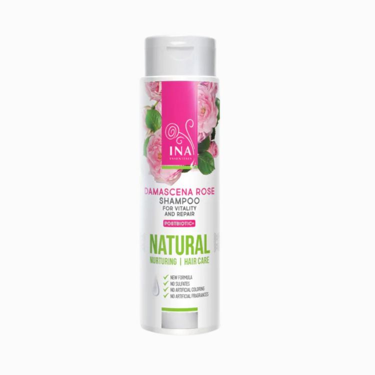 Kép INA Essentials természetes rózsás sampon száraz és sérült hajra – 200 ml