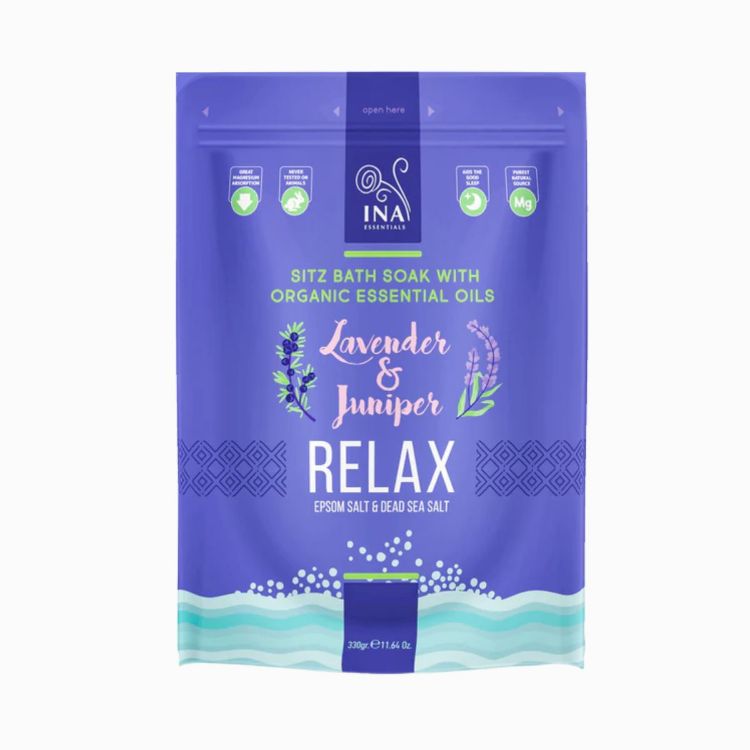 Kép Relax fürdősó levendulával és borókával – pihenéshez és stresszoldó relaxációhoz – 330 g – INA Essentials