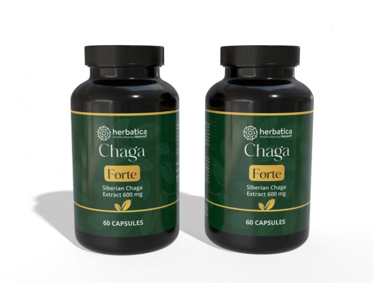 Kép Kedvezményes szett: 2 x szibériai chaga FORTE – 60 vegán kapszula (600 mg/kapszula) – Herbatica