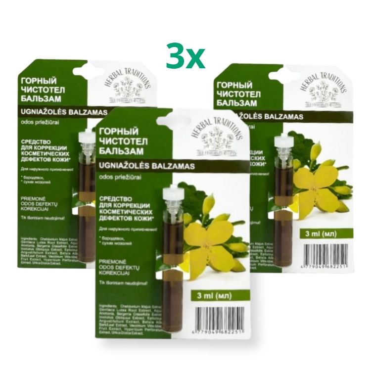 Kép Kedvezményes szett: 3x Hegyi vérehulló fecskefű „tisztítófű” – elixír szemölcsökre – 3 ml – Herbal Traditions