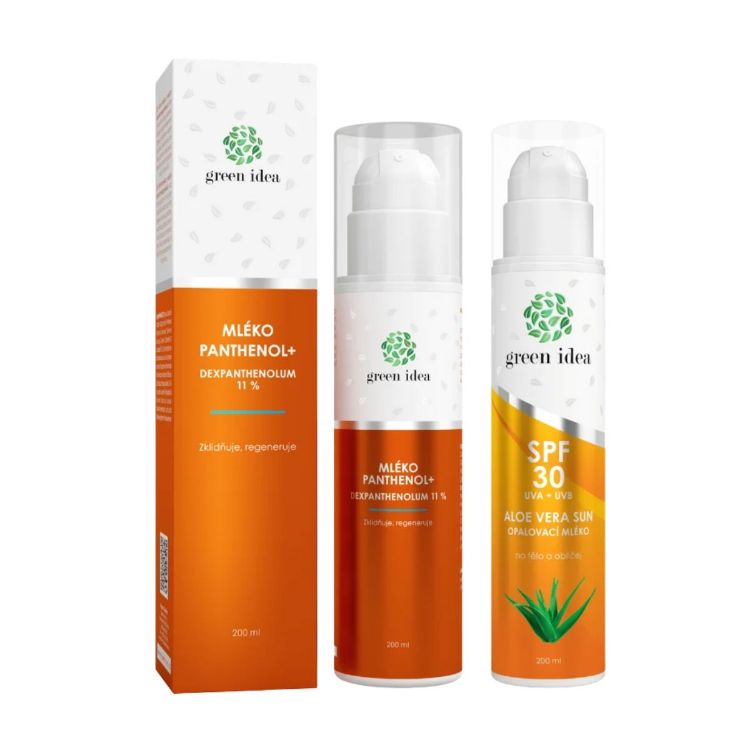 Kép Kedvezményes napozás előtti és utáni csomag: Aloe Vera Sun naptej SPF 30 + PANTHENOL+ TESTÁPOLÓ 11% – Green idea