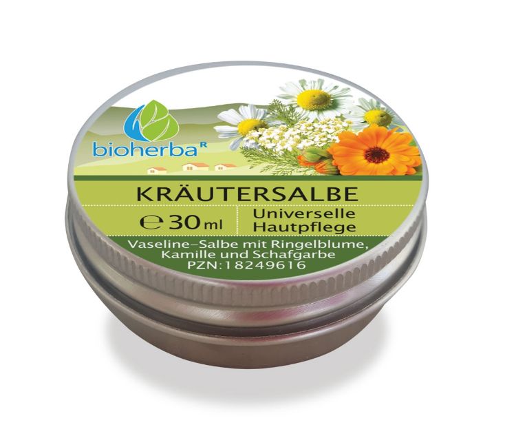 Kép Bioherba gyógynövényes kenőcs körömvirággal, kamillával és cickafarkkal – 30 ml