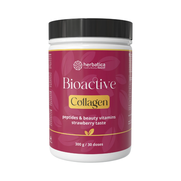 Kép Bioaktív kollagén peptidekkel és vitaminokkal a szépségért, körmökért, hajért és bőrért – 300 g – Herbatica – eper Aroma: Eper