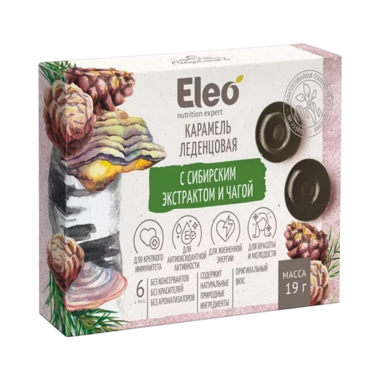 Kép Karamellcukorkák szibériai kivonattal és chagával - 6 db/19 g - ELEO