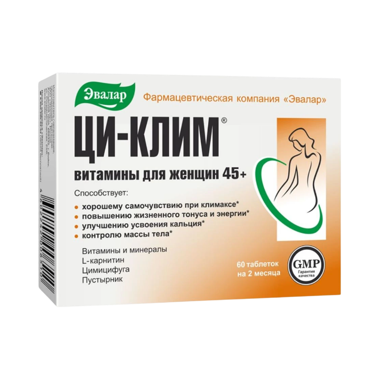 Kép CI-KLIM® BIO étrend-kiegészítő (menopauza egyensúlyban) – 60 tabletta – Evalar
