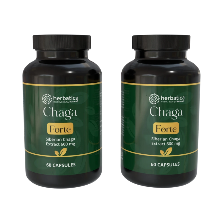 Kép Kedvezményes szett: 2 x szibériai chaga FORTE – 60 vegán kapszula (600 mg/kapszula) – Herbatica