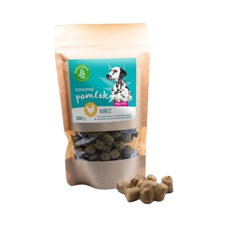 Kép Kenderes jutalomfalat kutyáknak – csirke ízű - 200 g - Zelená Země