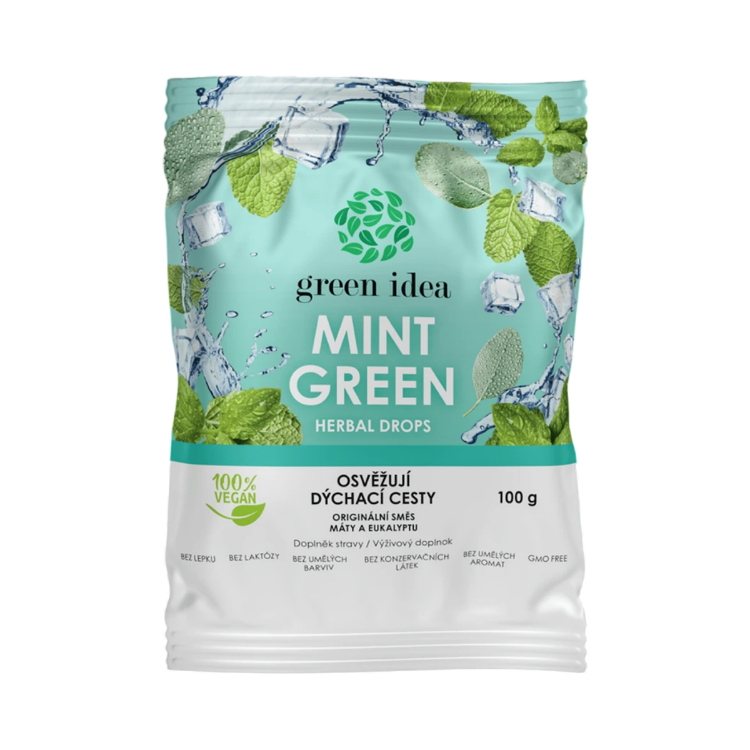 Kép Mint Green gyógynövényes cukorkák mentával és eukaliptusszal 100 g – Green idea