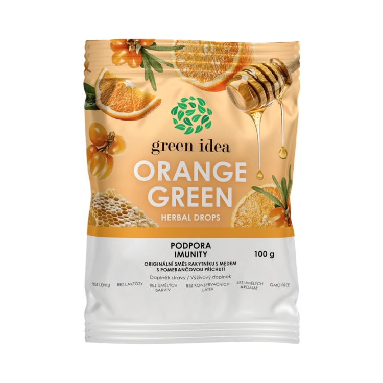 Kép Orange Green gyógynövényes cukorka homoktövissel, 100 g – Green idea