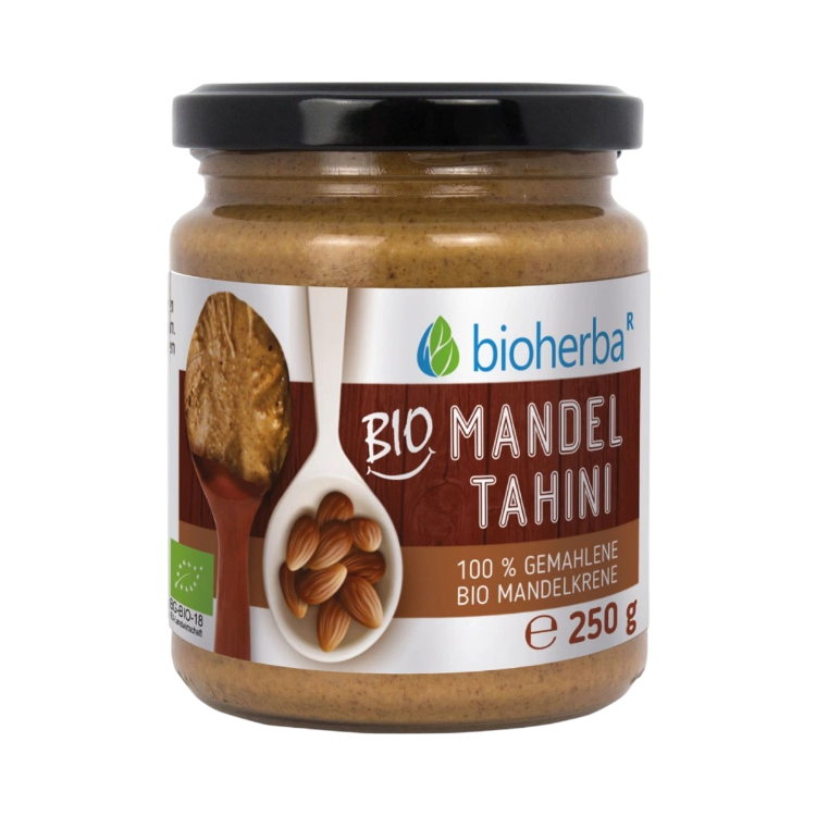 Kép 100% bio mandulatahini finomra őrölt bio mandulabélből – 250 g – Bioherba