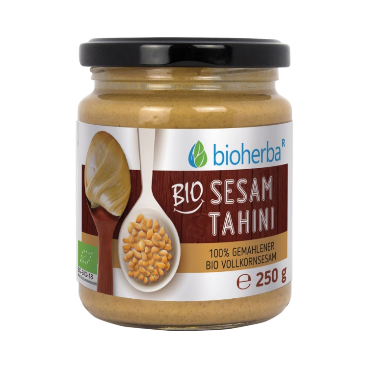 Kép 100% bio szezám tahini őrölt bio teljes kiőrlésű szezámból – 250 g – Bioherba