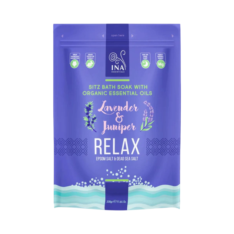 Kép Relax fürdősó levendulával és borókával – pihenéshez és stresszoldó relaxációhoz – 330 g – INA Essentials