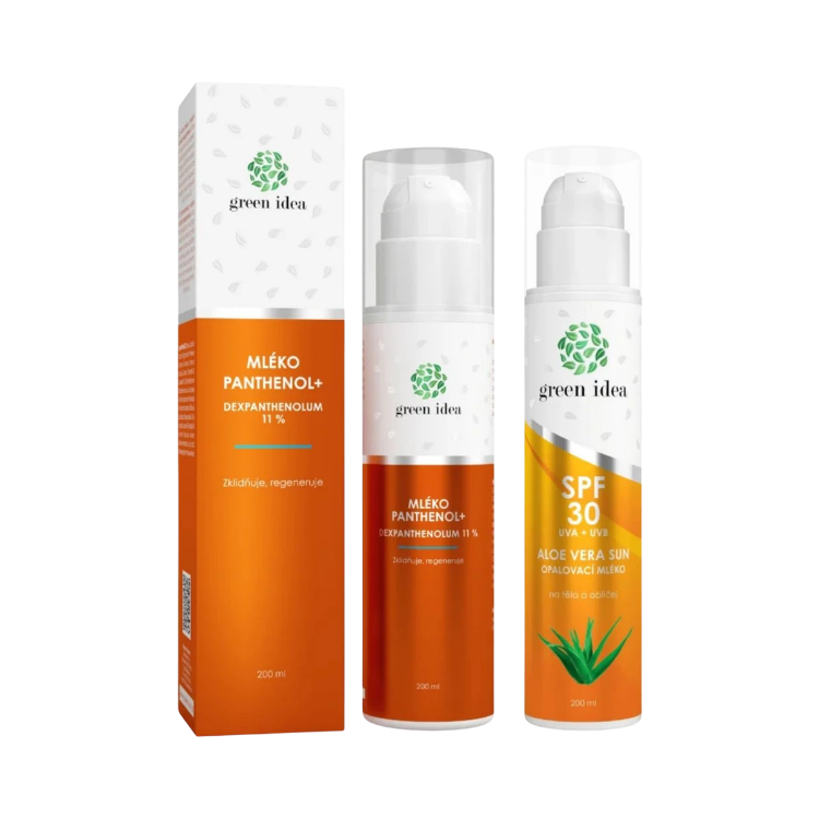 Kép Kedvezményes napozás előtti és utáni csomag: Aloe Vera Sun naptej SPF 30 + PANTHENOL+ TESTÁPOLÓ 11% – Green idea