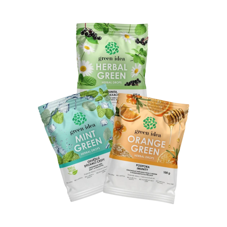 Kép Kedvezményes gyógynövényes cukorkacsomag: Mint Green + Herbal Green + Orange Green – Green idea